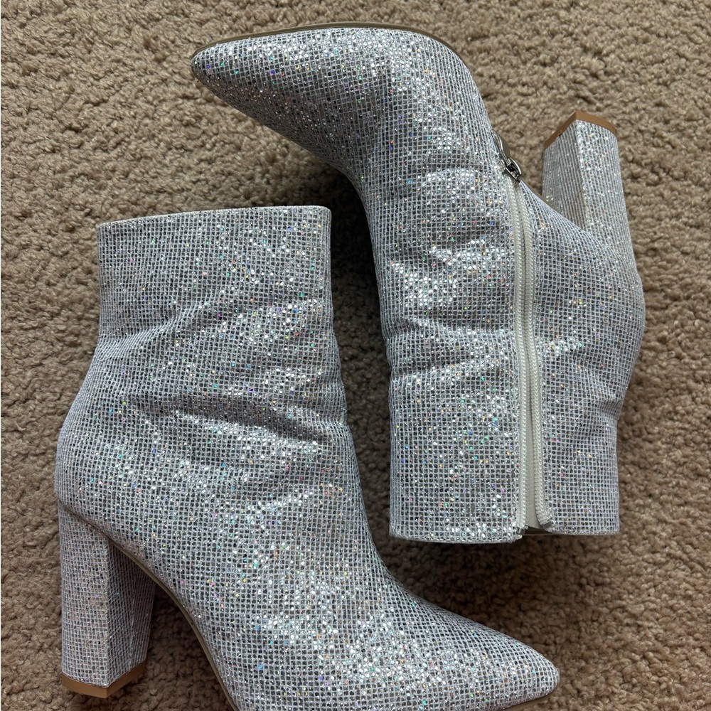 Silver Glitter Ankle Boots